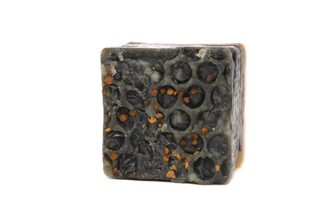 Honey Dew Granola Bar Soap with seaweed, charcoal, bee pollen, raw honey