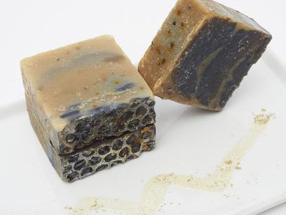 Honey Dew Granola Bar Soap with seaweed, charcoal, bee pollen, raw honey